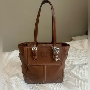 Coach Brown Leather Tote with cherry Charm